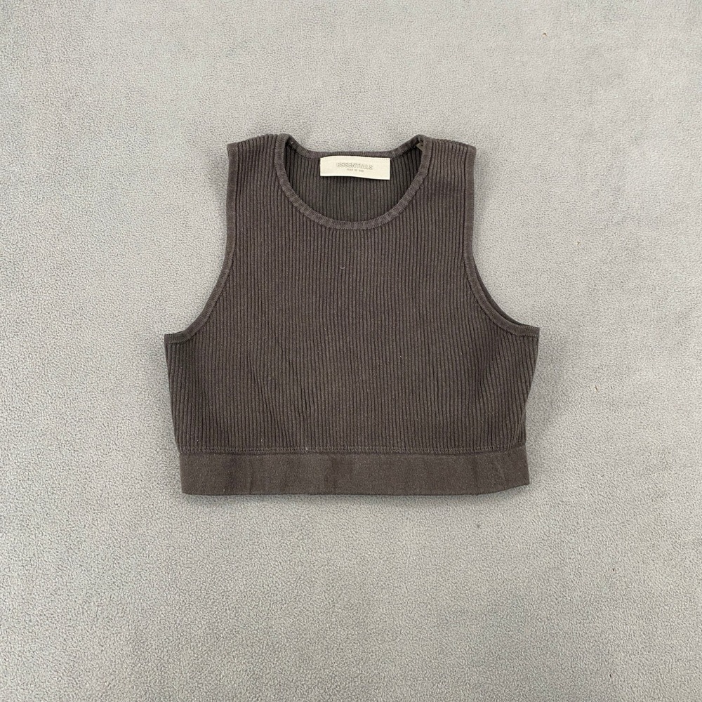 Essentials Fear Of God Ribbed Knit Crop Tank Top Brown Large 6431